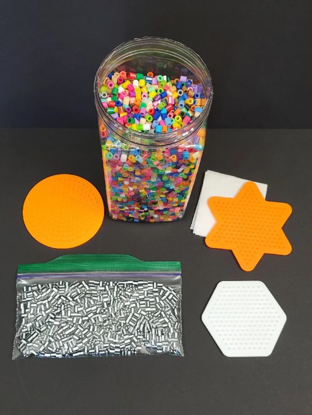 Multi-Colored Perler Beads Container Striped Perler Beads Bag 3 Pegboards